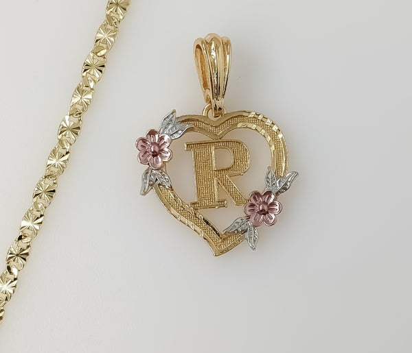 Plated Tri-Color Heart Letter "R" 4mm Star Chain Necklace