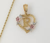 Plated Tri-Color Heart Letter "R" 2mm Rope/Braided Chain Necklace