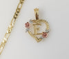 Plated Tri-Color Heart Letter "E" 5mm Figaro Chain Necklace
