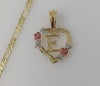 Plated Tri-Color Heart Letter "E" 4mm 14K Diamond Cut Figaro Chain Necklace