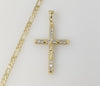Plated Blinged Cross 4mm 14K Diamond Cut Figaro Chain Necklace