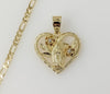 Plated Heart Virgin Mary 3mm Figaro Chain Necklace