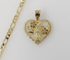 Plated Heart Virgin Mary 4mm Figaro Chain Necklace