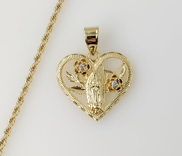 Plated Heart Virgin Mary 2mm Rope/Braided Chain Necklace