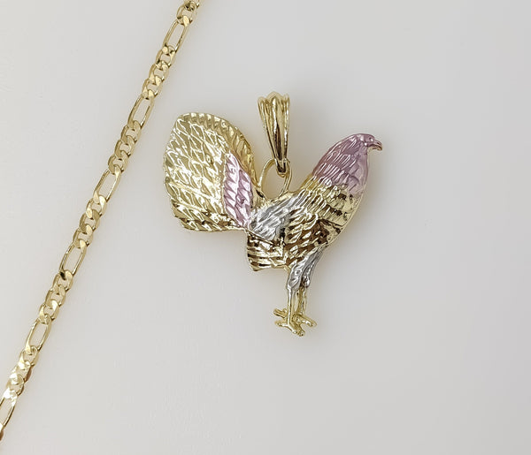 Plated Tri-Color Rooster 3mm Figaro Chain Necklace