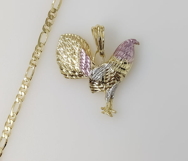 Plated Tri-Color Rooster 4mm Figaro Chain Necklace