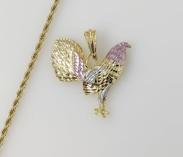 Plated Tri-Color Rooster 3mm Rope/Braided Chain Necklace