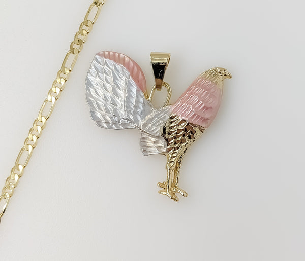 Plated Tri-Color Rooster 3mm Figaro Chain Necklace