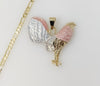 Plated Tri-Color Rooster 3mm Figaro Chain Necklace