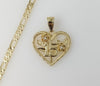 Plated Heart "My 15" Quince 4mm 14K Diamond Cut Figaro Chain Necklace