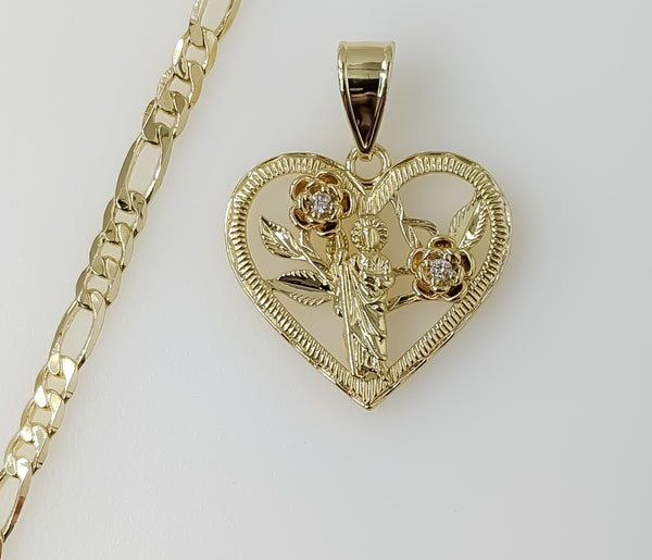 Plated Heart Saint Jude 4mm Figaro Chain Necklace