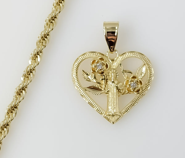 Plated Heart Saint Benedict 4mm Rope/Braided Chain Necklace