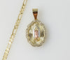 Plated Tri-Color Virgin Mary 3mm Figaro Chain Necklace