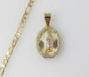 Plated Tri-Color Virgin Mary 4mm Figaro Chain Necklace