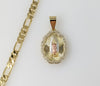 Plated Tri-Color Virgin Mary 5mm Figaro Chain Necklace