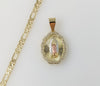 Plated Tri-Color Virgin Mary 4mm 14K Diamond Cut Figaro Chain Necklace