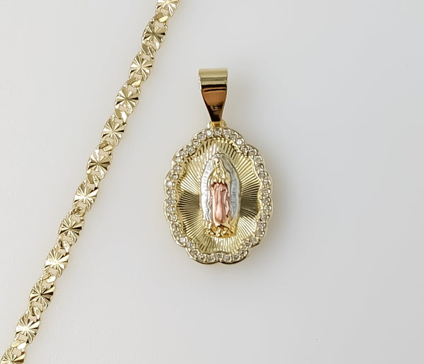 Plated Tri-Color Virgin Mary 4mm Star Chain Necklace