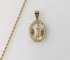 Plated Tri-Color Virgin Mary 2mm Rope/Braided Chain Necklace