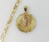 Plated Multicolor Virgin Mary 5mm Figaro Chain Necklace