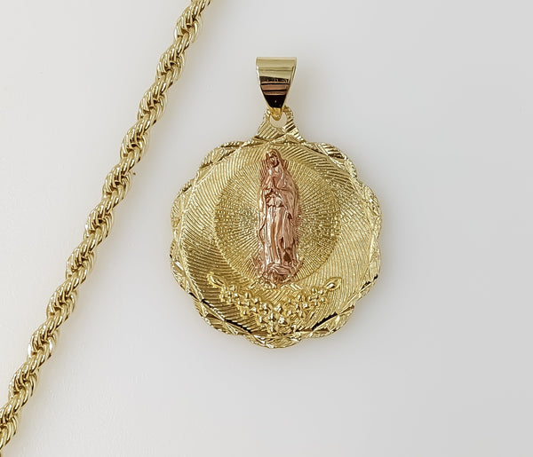 Plated Multicolor Virgin Mary 4mm Rope/Braided Chain Necklace