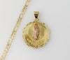 Plated Multicolor Virgin Mary 4mm 14K Diamond Cut Figaro Chain Necklace