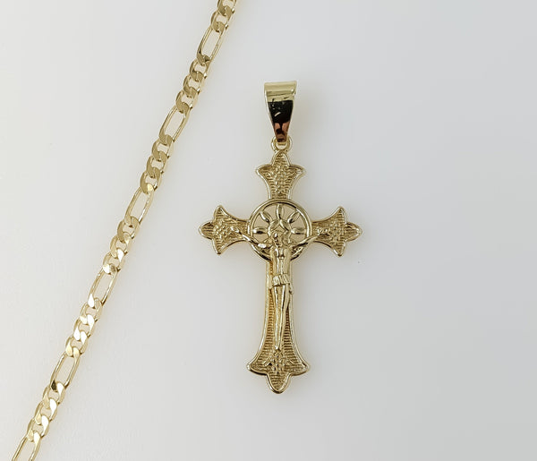 Plated Cross 3mm Figaro Chain Necklace