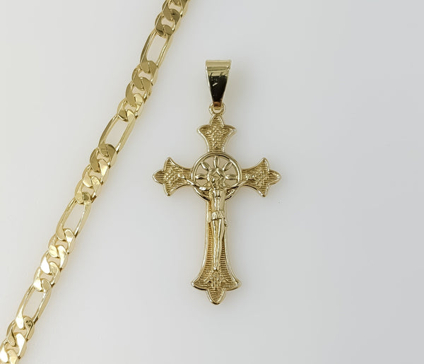 Plated Cross 5mm Figaro Chain Necklace