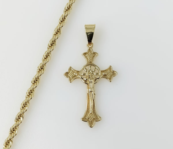 Plated Cross 4mm Rope/Braided Chain Necklace