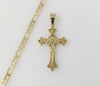 Plated Cross 4mm 14K Diamond Cut Figaro Chain Necklace