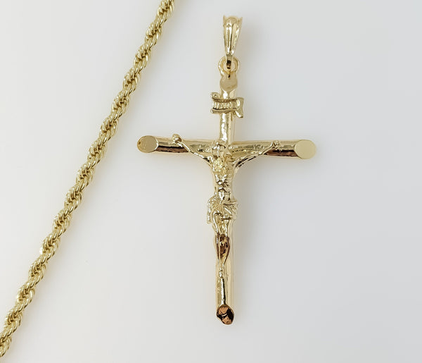 Plated Large Cross 4mm Rope/Braided Chain Necklace