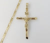 Plated Large Cross 4mm 14K Diamond Cut Figaro Chain Necklace