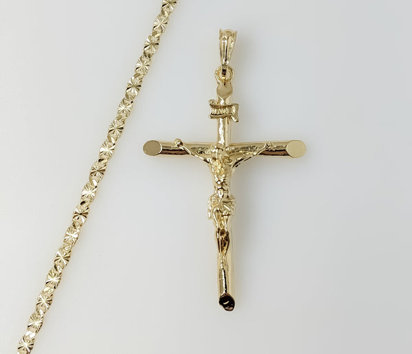 Plated Large Cross 4mm Star Chain Necklace