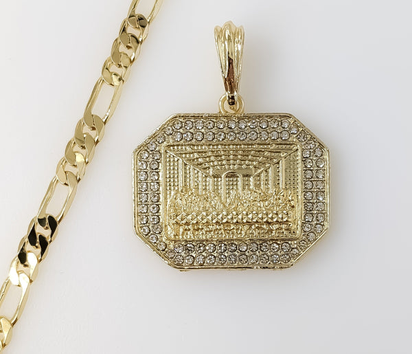Plated Blinged The Last Supper 5mm Figaro Chain Necklace