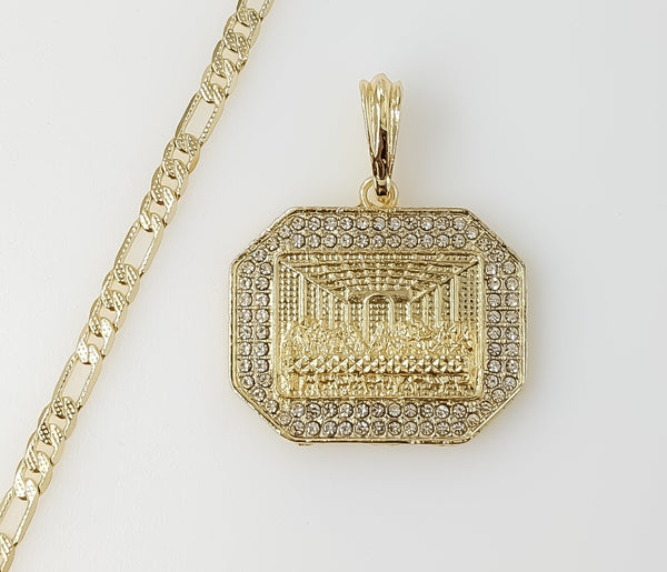 Plated Blinged The Last Supper 4mm 14K Diamond Cut Figaro Chain Necklace