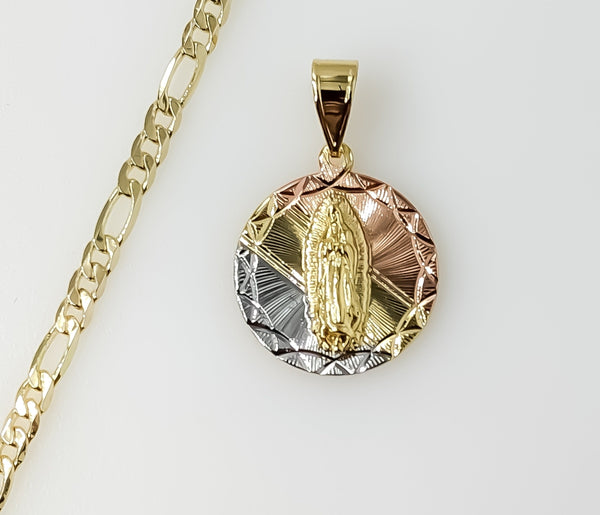 Plated Tri-Color Virgin Mary 4mm Figaro Chain Necklace