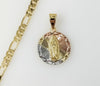 Plated Tri-Color Virgin Mary 5mm Figaro Chain Necklace
