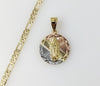Plated Tri-Color Virgin Mary 4mm 14K Diamond Cut Figaro Chain Necklace