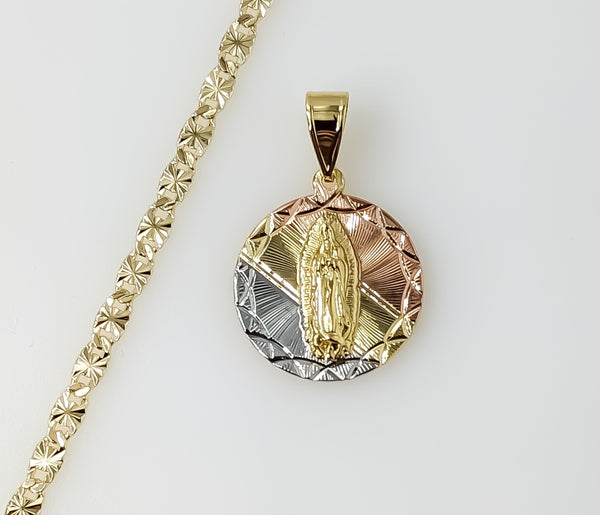 Plated Tri-Color Virgin Mary 4mm Star Chain Necklace