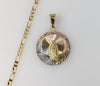 Plated Tri-Color Virgin Mary 3mm Figaro Chain Necklace