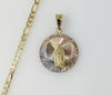 Plated Tri-Color Virgin Mary 4mm Figaro Chain Necklace