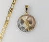 Plated Tri-Color Virgin Mary 5mm Figaro Chain Necklace