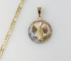 Plated Tri-Color Virgin Mary 4mm 14K Diamond Cut Figaro Chain Necklace