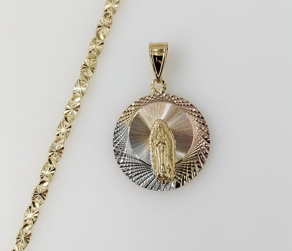 Plated Tri-Color Virgin Mary 4mm Star Chain Necklace