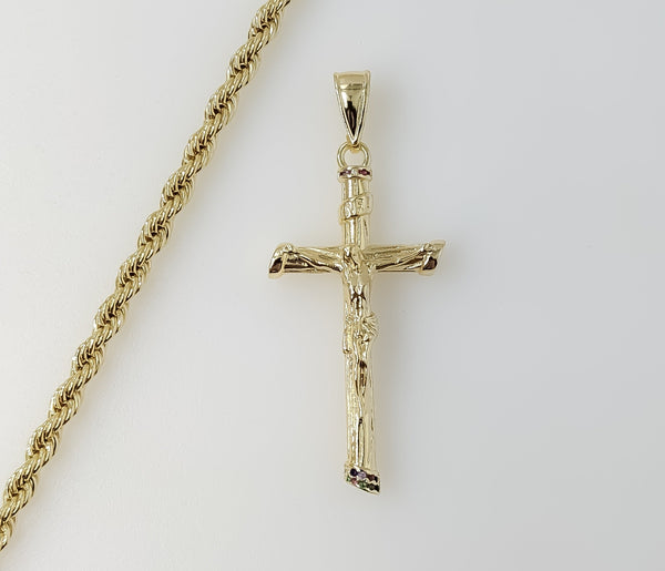Plated Cross 4mm Rope/Braided Chain Necklace