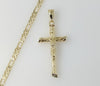 Plated Cross 4mm 14K Diamond Cut Figaro Chain Necklace