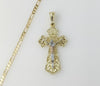 Plated Tri-Color Cross 3mm Figaro Chain Necklace