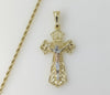 Plated Tri-Color Cross 3mm Rope/Braided Chain Necklace