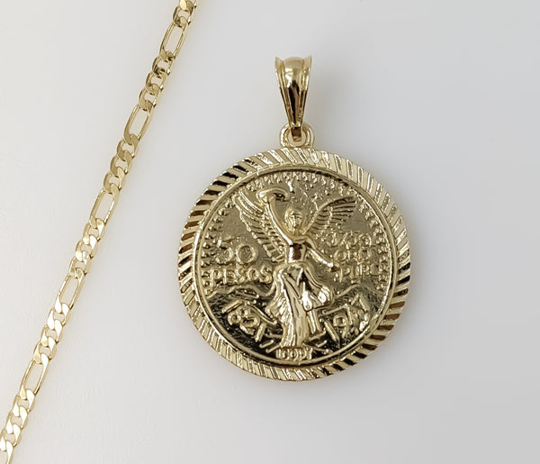 Plated Mexican Centenario 3mm Figaro Chain Necklace