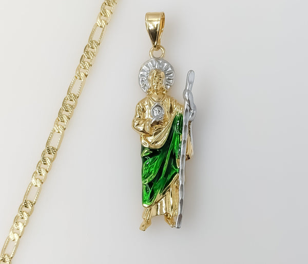 Plated Medium Multicolor Saint Jude 4mm 14K Diamond Cut Figaro Chain Necklace