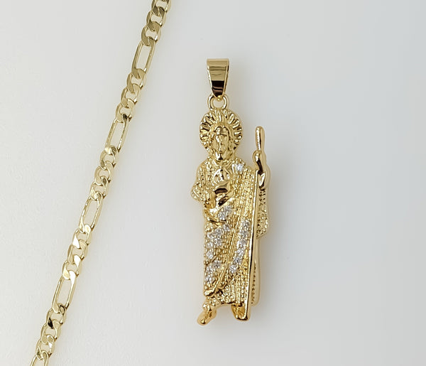 Plated Saint Jude 3mm Figaro Chain Necklace